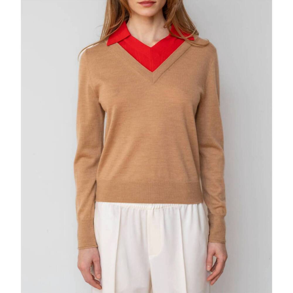 NEW WE-AR4 dickie knit sweater in camel multi